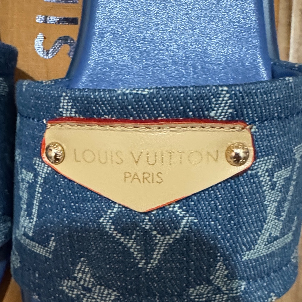 Designer Denim and Blue Slides - Picture 2 of 2